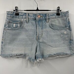 Free People We The Free Distressed Denim Shorts Light Wash Blue 27 Button Fly